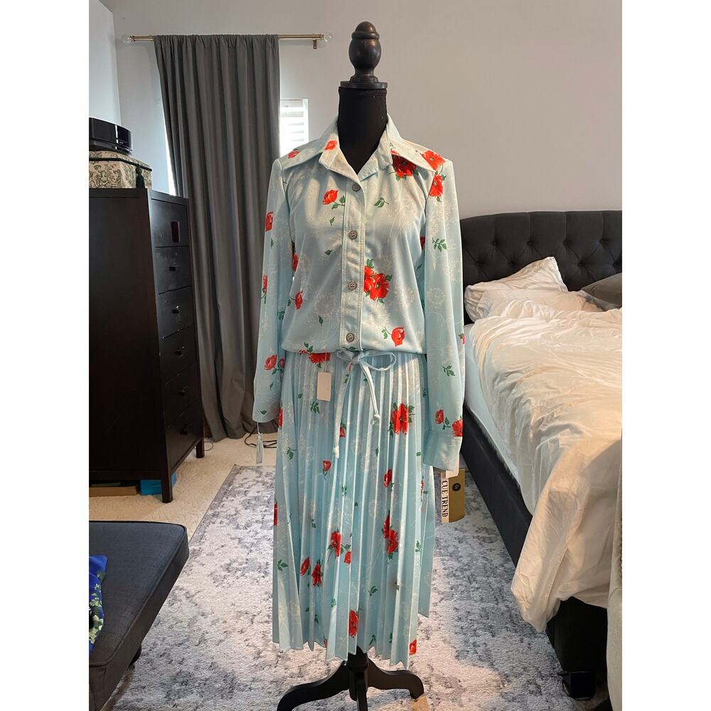 Vintage 70s Cue Trend New York Floral 2 Piece Skirt Set NWT Size 8 / Vintage 12 - Picture 2 of 4